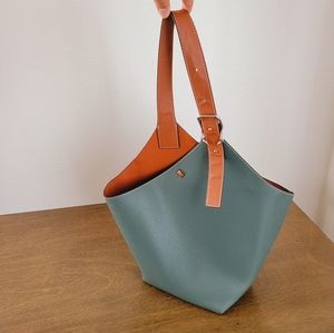 Genuine Leather 2 Tone Sage Green Bucket Bag